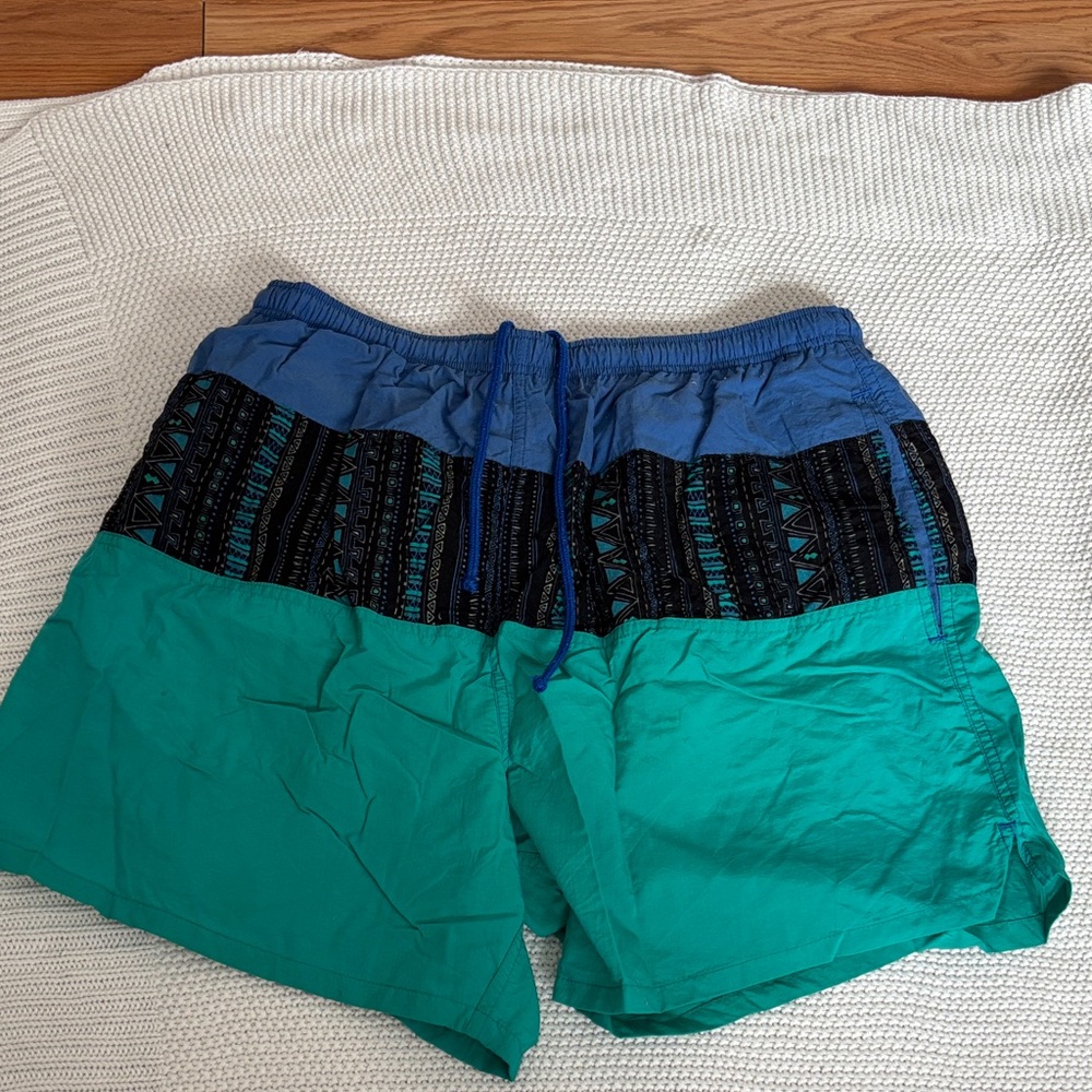 Stylish Blue and Green Men's Swim Shorts